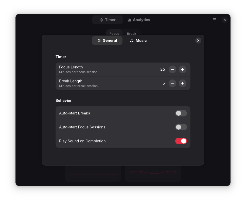 Tomotoro preferences window